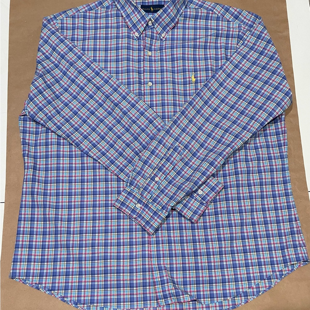 Ralph Lauren long sleeve plaid poplin dress shirt